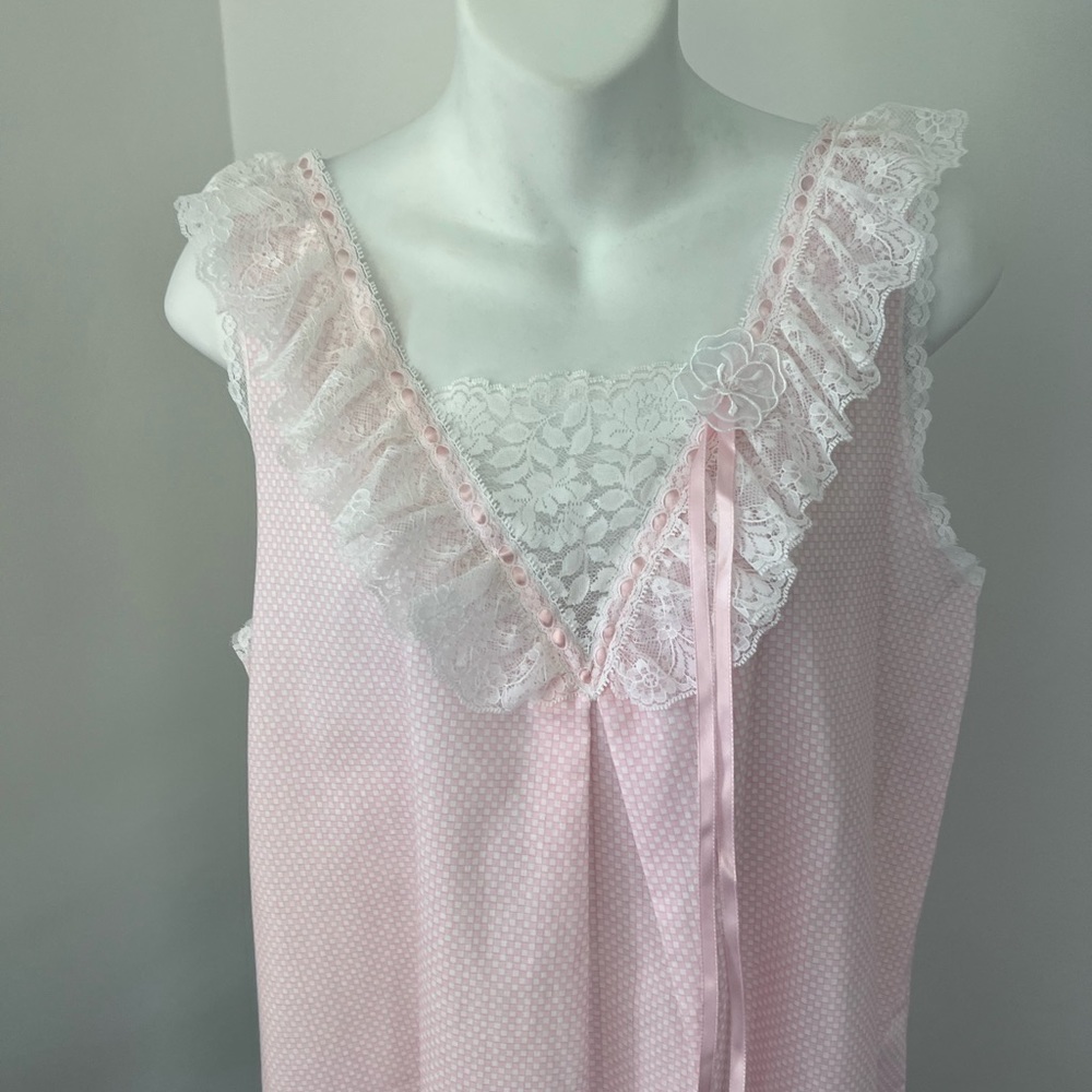 Vintage Brandywine Mini Checkerboard Pink/White Coquette Nightgown - Picture 5 of 10